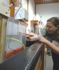 Melissa Kilgore, an instructor at Linn-Benton and Lane Community Colleges, demonstrates how differences in water density cause vertical stratification in the ocean