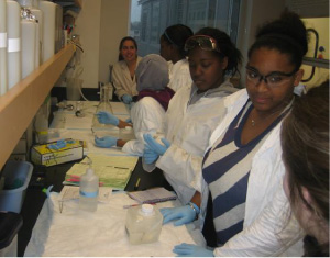 Project COOL middle school girls process water samples in Rick Keil's lab