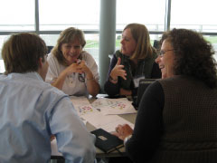 Scientists and educators discussing a collaborative concept map
