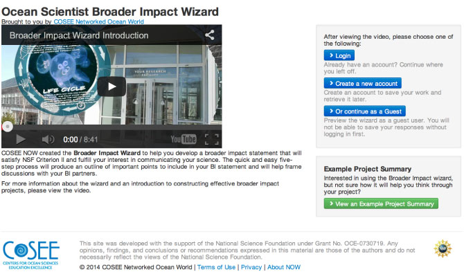 Broader impacts wizard screenshot